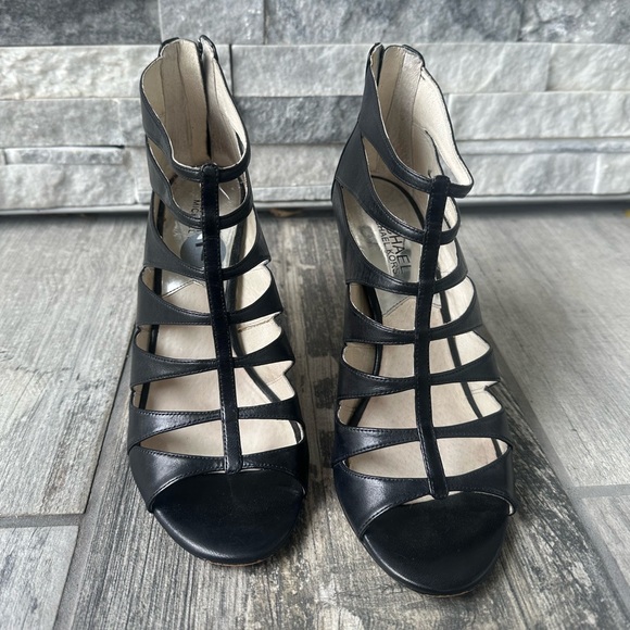 Michael Kors Mavis Open Toe Cage Black Leather Party Cocktail Heels  Size 7 - Picture 6 of 11